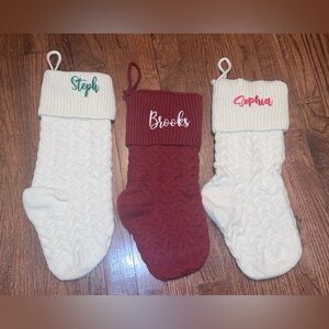 Personalized Knit Holiday Stockings - White and Red